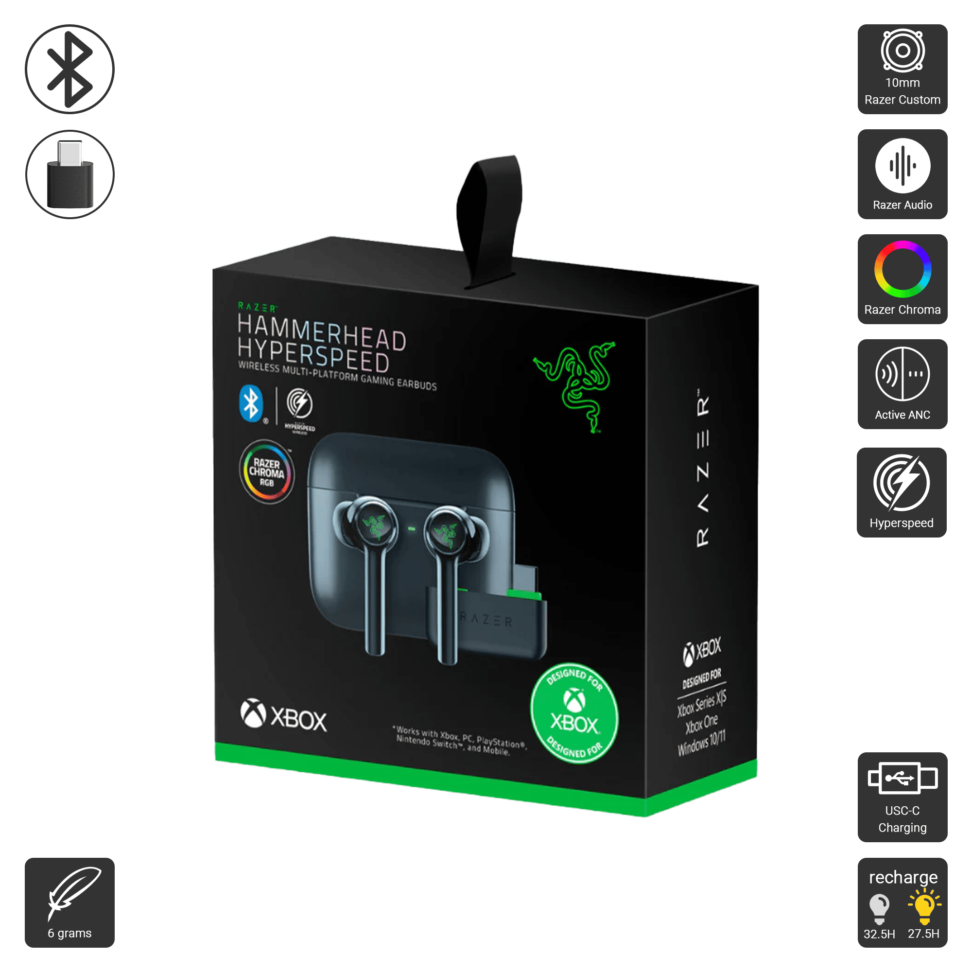 イヤホン Razer Hammerhead HyperSpeed Xbox Razer Hammerhead Xbox - Słuchawki True Wireless - Sklep